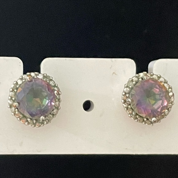Lesa Michele Cubic Zirconia Rainbow Topaz Halo Stud Earrings - Picture 13 of 13